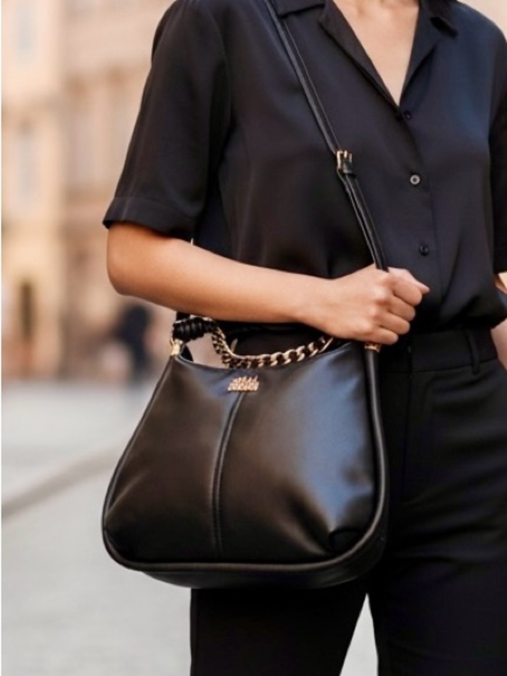 Steve Madden Black Shoulder/Crossbody Bag with Gold Hardware